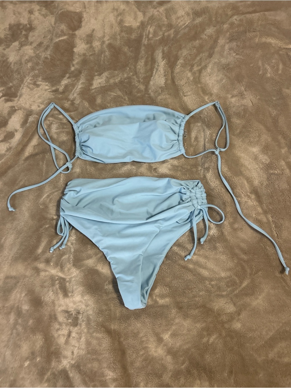 SHEIN Light Blue Girls' Two-Piece Bikini Set with Side Ties